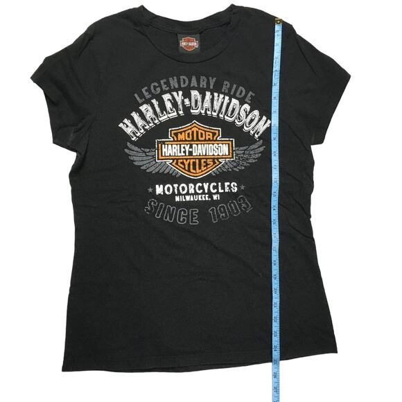 Harley Davidson Classic Logo Tee Black Orange Short Sleeve Motorcycle Women's L - Picture 5 of 7